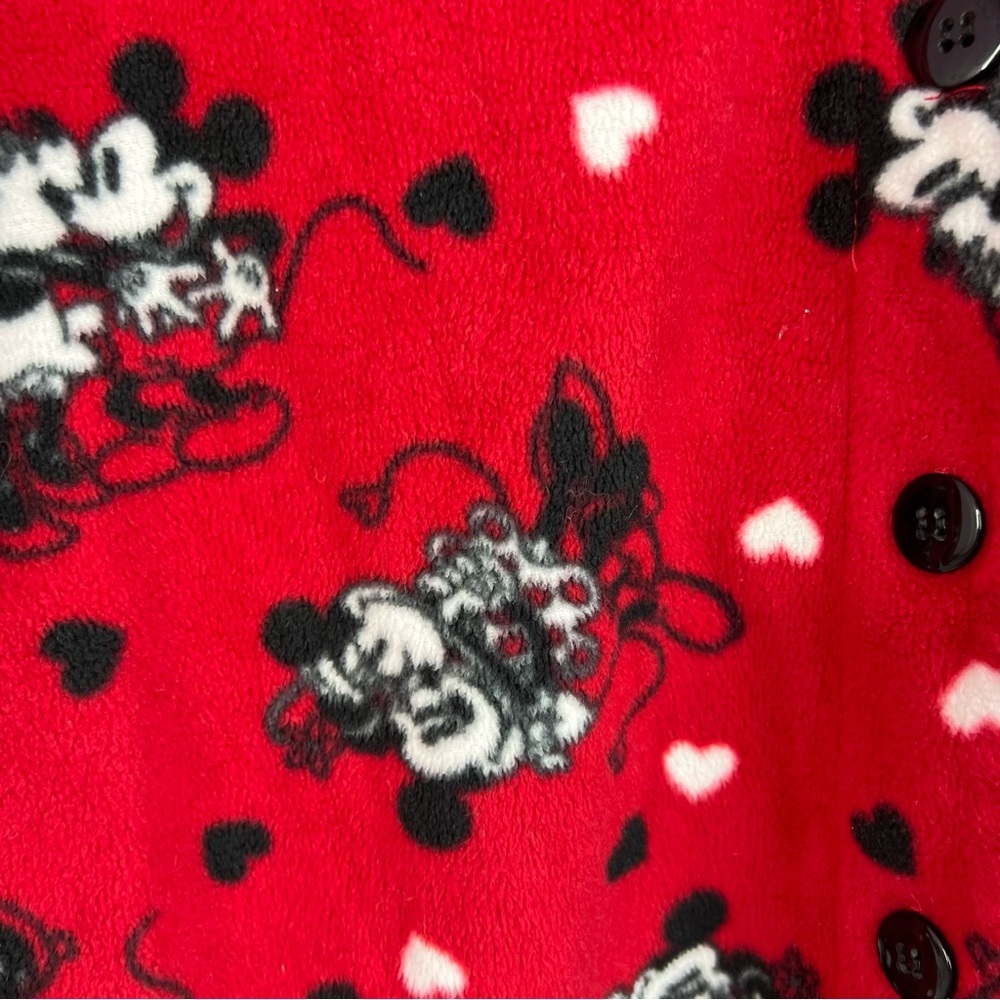 Disney button up fleece hearts love soft Red Pajama Top with Mickey and Minnie - Picture 6 of 10
